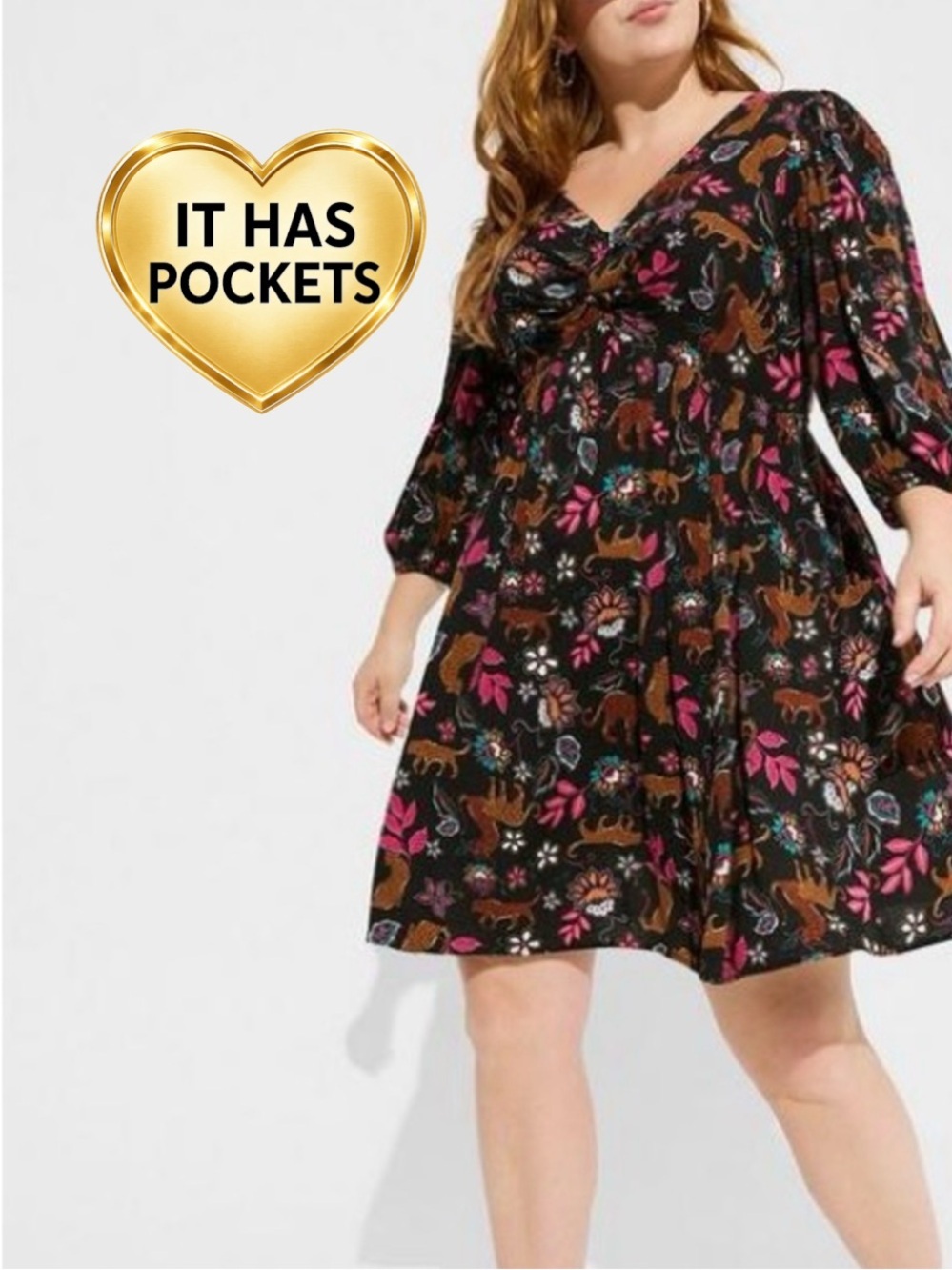 TORRID Mini Rayon Slub Balloon Sleeve Twist Font Dress 0X